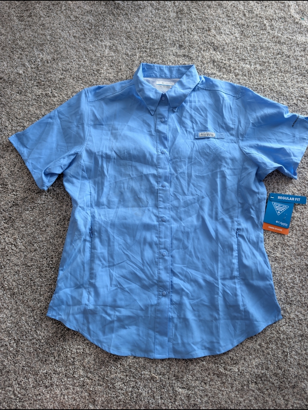 Columbia PFG Tamiami II Short Sleeve Fishing Shirt Blue NWT Women's Medium